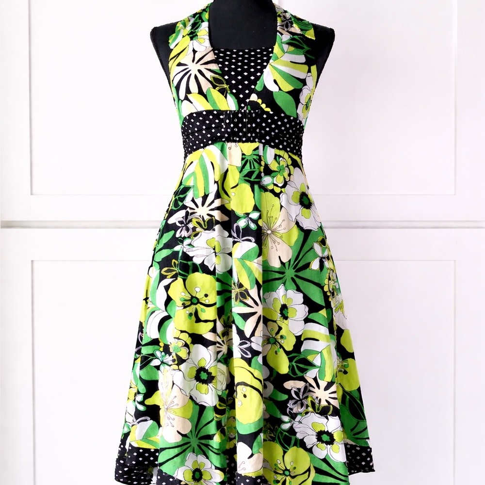 Hibiscus Floral Patterned V-Neck Midi Dress